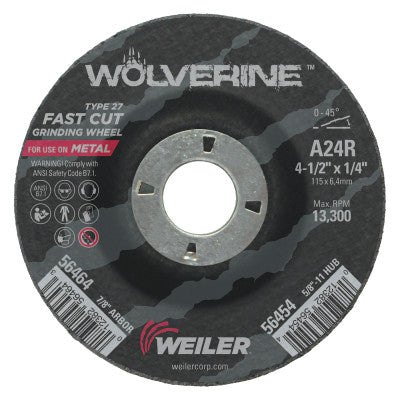 Weiler 56464 4-1/2 X 1/4 Wolv Ty27 Grind Whl  A24R  7/8 Ah