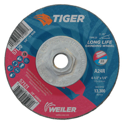 Weiler 57120 4-1/2 X 1/4 Tiger  Ty27Grind Whl  Ao  5/8-11 Ah (1 EA)