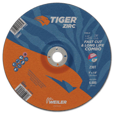 Weiler 58058 9 X 1/8 Tiger Zirc T27 Combo Wheel  Z30T  7/8 Ah (1 EA)