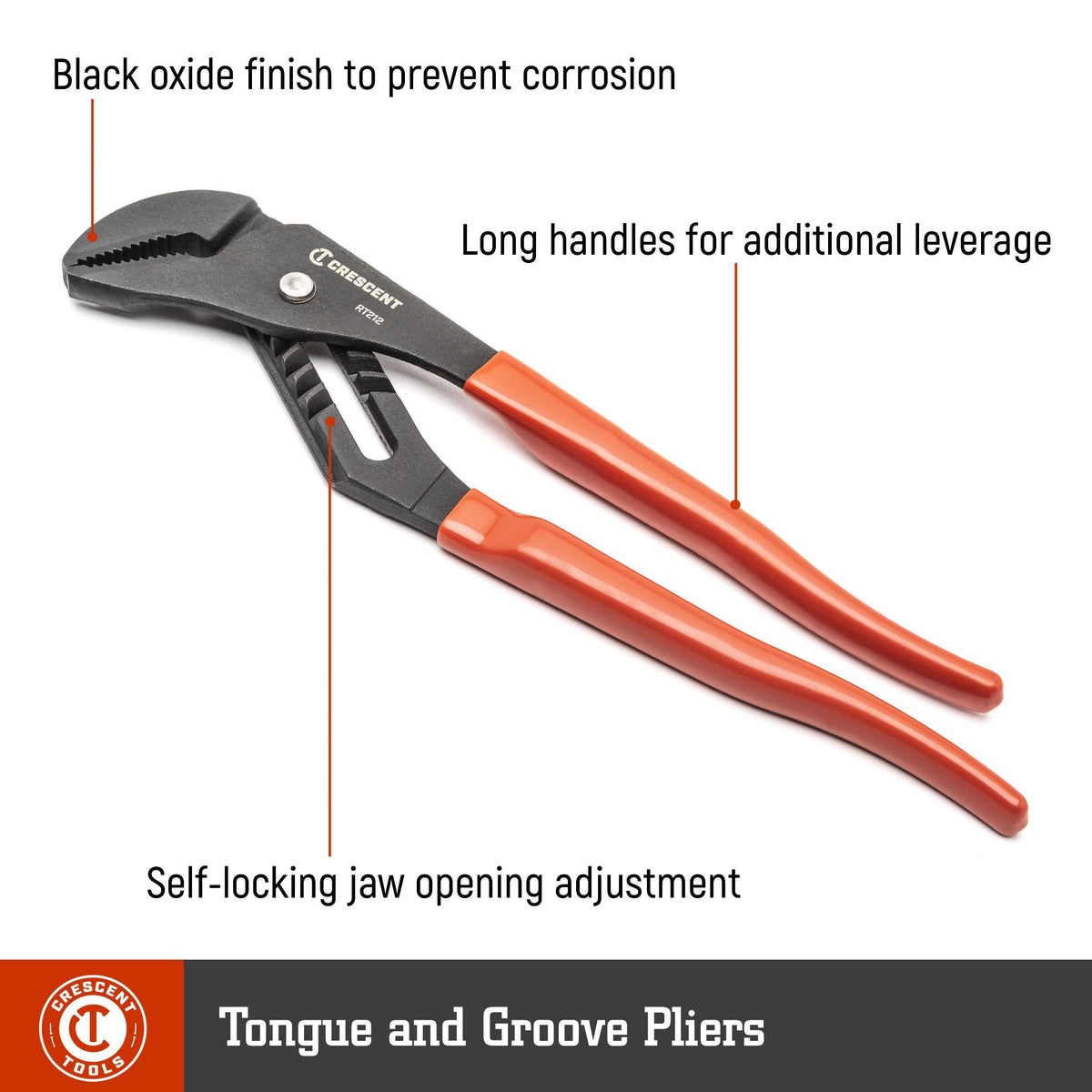Crescent RT210CVN-05 10" Straight Jaw Dipped Handle Tongue and Groove Pliers