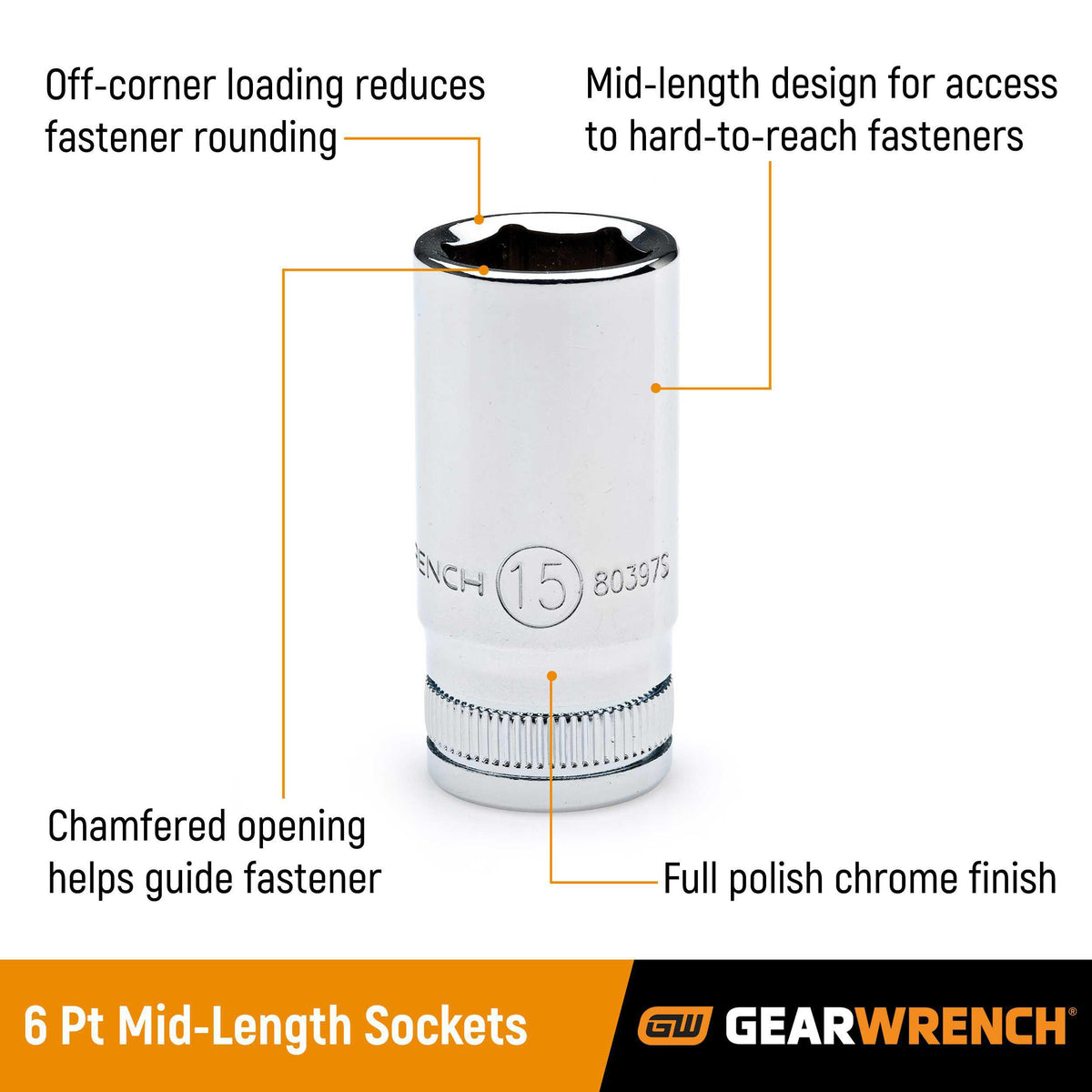 Gearwrench 80117S 1/4" Drive 6 Point Mid Length SAE Socket 1/4"