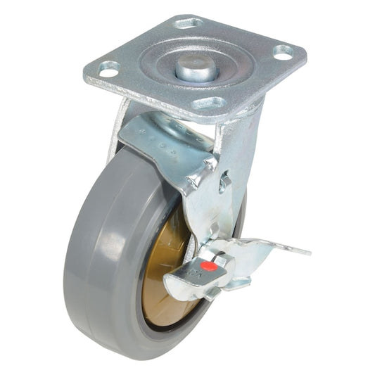 Vestil CST-KSM-6X2MR-SWB Rubber Swivel With Brake Caster 6 In. Diameter x 2 In. Width 771 Lb. Capacity Dark Gray/Gold