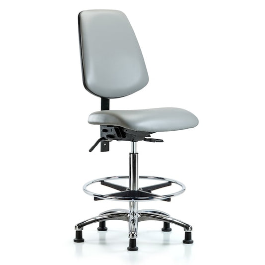 Blue Ridge Ergonomics VHBCH-MB-CR-T1-A0-CF-RG-8567 Rutledge Vinyl Chair Chrome - High Bench Height with Medium Back, Seat Tilt, Chrome Foot Ring, & Stationary Glides in Dove Trailblazer™ Vinyl