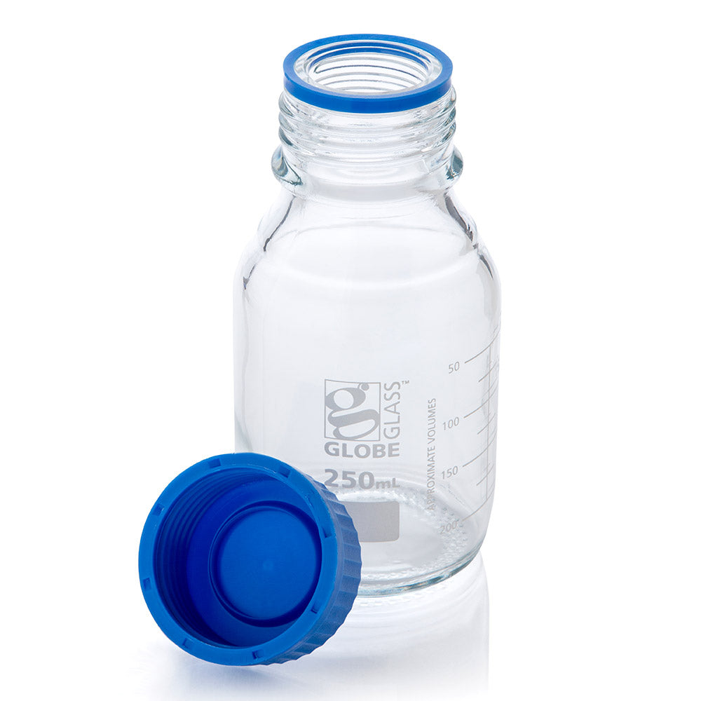 Globe Scientific 8110500 Bottle AmberMedia Globe Glass 500mL GL45 Screw Cap Dual Graduations 10/Box