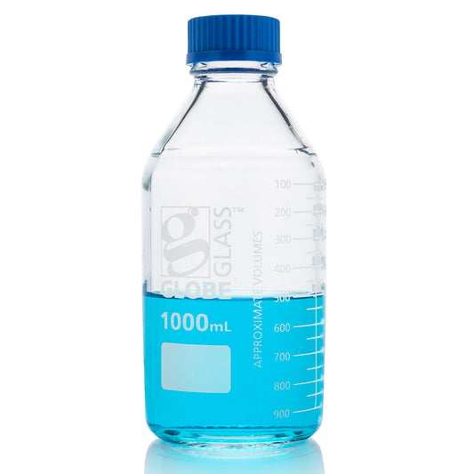 Globe Scientific 8110500 Bottle AmberMedia Globe Glass 500mL GL45 Screw Cap Dual Graduations 10/Box