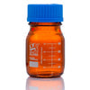 Globe Scientific 8110100 Bottle Amber Media Globe Glass 100mL GL45 Screw Cap Dual Graduations 10/Box