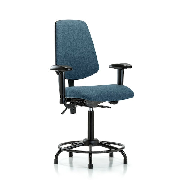 Blue Ridge Ergonomics FMBCH-MB-RT-T0-A1-RG-F43 Rutledge Fabric Chair - Medium Bench Height with Round Tube Base, Medium Back, Adjustable Arms, & Stationary Glides in Blue Fabric