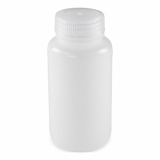 Globe Scientific 7510250BKS Bottle Wide Mouth Round HDPE with PP Closure 250mL Bulk Packed with Bottles and Caps Bagged Separately 250/Case