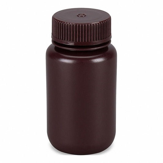 Globe Scientific 7510125AMBKS Bottle Wide Mouth Round Amber HDPE with Amber PP Closure 125mL Bulk Packed with Bottles and Caps Bagged Separately 500/Case
