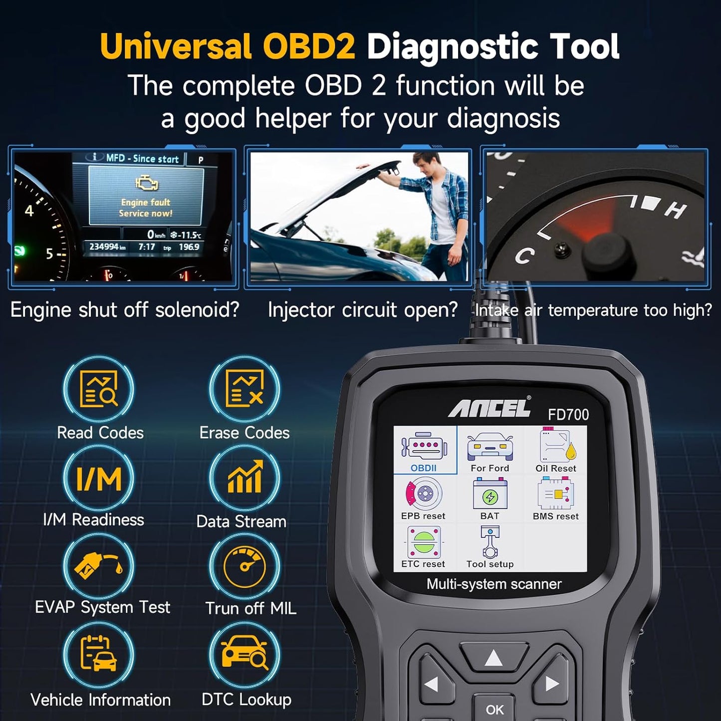Ancel FD700 All-System OBD2 Diagnostic Scanner