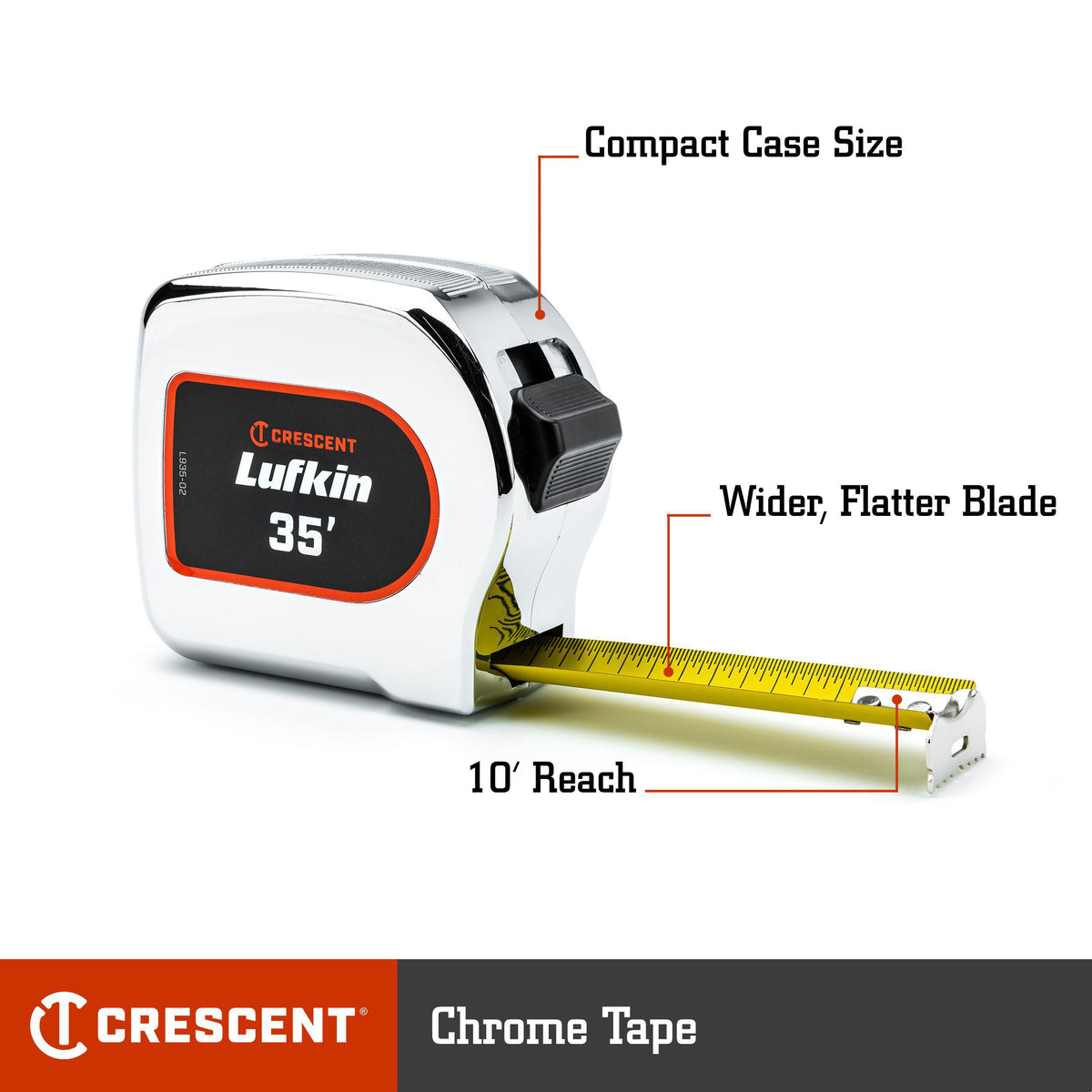 Lufkin L935-02 1-1/8" x 35' Chrome Case Yellow Clad Tape Measure