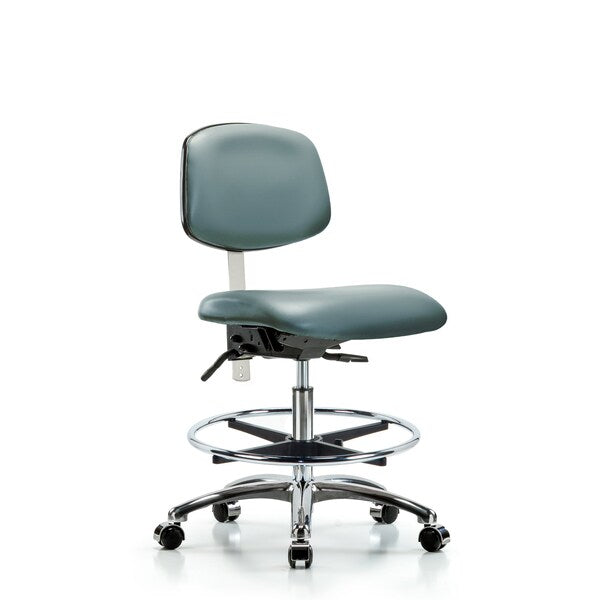 Blue Ridge Ergonomics VMBCH-CR-T1-A0-CF-CC-8822 Rutledge Vinyl Chair Chrome - Medium Bench Height with Seat Tilt, Chrome Foot Ring, & Casters in Storm Supernova™ Vinyl