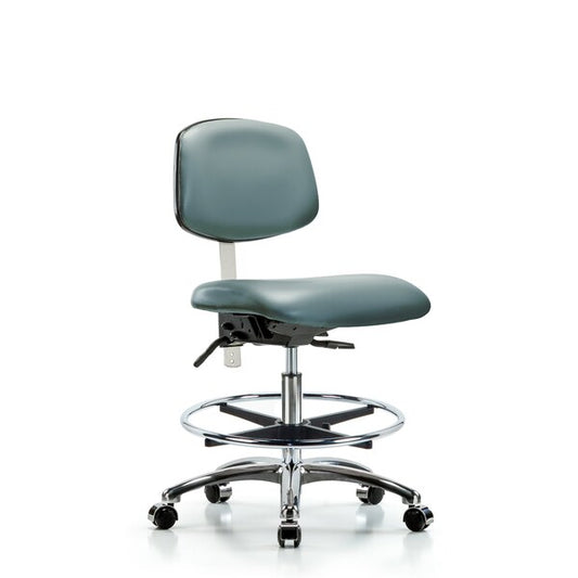 Blue Ridge Ergonomics VMBCH-CR-T1-A0-CF-CC-8822 Rutledge Vinyl Chair Chrome - Medium Bench Height with Seat Tilt, Chrome Foot Ring, & Casters in Storm Supernova™ Vinyl