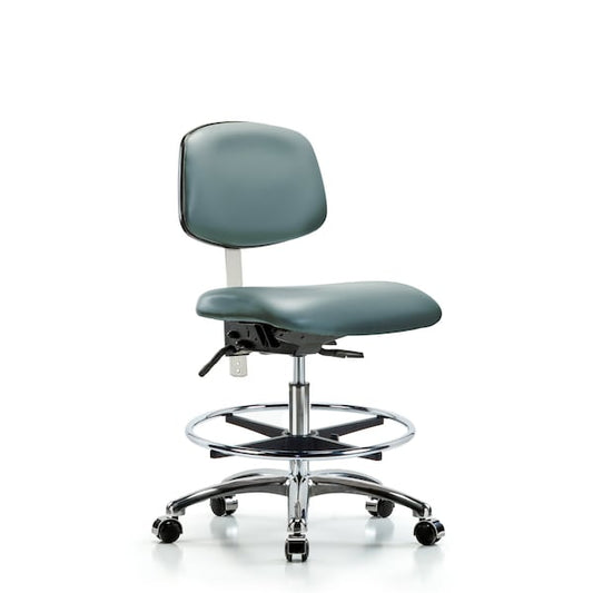 Blue Ridge Ergonomics NCR-VMBCH-CR-T1-A0-CF-CC-8822 Class 100 Vinyl Clean Room Chair - Medium Bench Height with Seat Tilt, Chrome Foot Ring, & Casters in Storm Supernova™ Vinyl