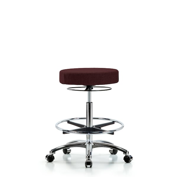 Blue Ridge Ergonomics FHBSO-CR-CF-CC-F41 Rutledge Fabric Stool without Back Chrome - High Bench Height with Chrome Foot Ring & Casters in Burgundy Fabric