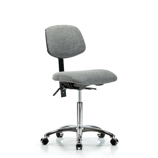 Blue Ridge Ergonomics FMBCH-CR-T0-A0-NF-CC-F44 Rutledge Fabric Chair Chrome - Medium Bench Height with Casters in Gray Fabric