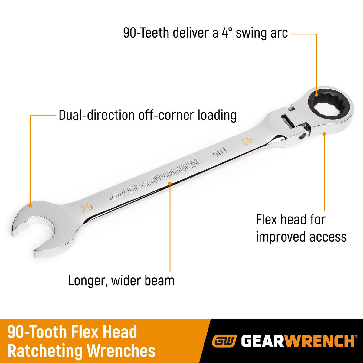 Gearwrench 86751 7/8" 90-Tooth 12 Point Flex Head Ratcheting Combination Wrench