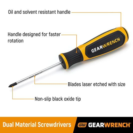 Gearwrench 80061H 4 Piece Pozidriv® Dual Material Screwdriver Set