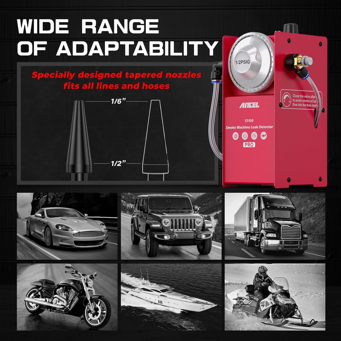 Ancel S100 Automotive EVAP Smoke Machine Leak Detector – 12V Car Vacuum & Intake System Diagnostic Smoke Tester