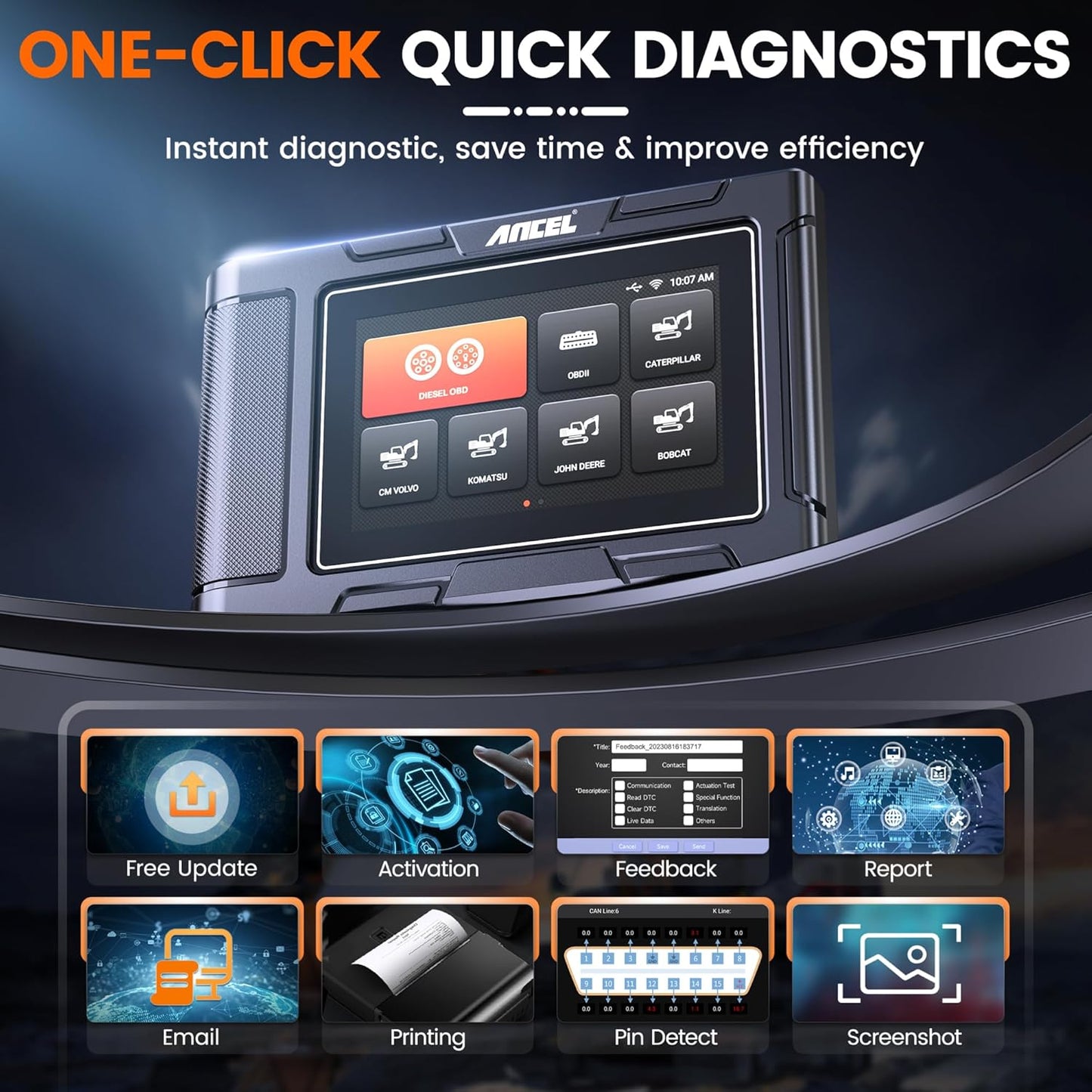 Ancel HD3600 Professional Heavy Duty Truck & Equipment Diagnostic Scanner