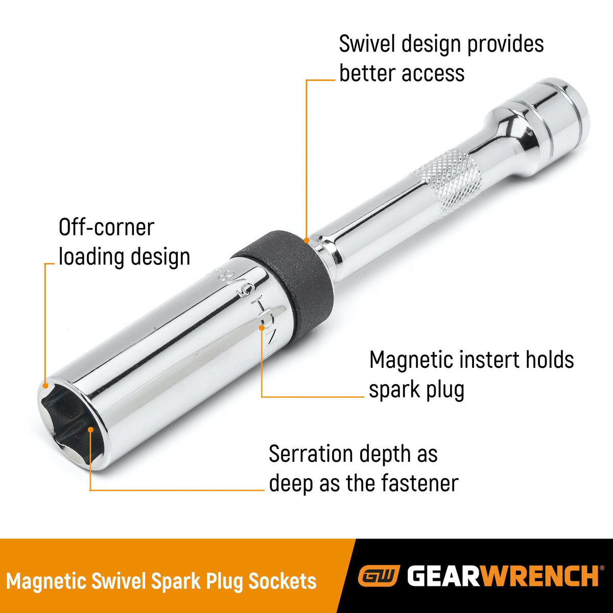 Gearwrench 3927D 3/8" Drive 6 Point 4" Magnetic Swivel Spark Plug Socket 5/8"