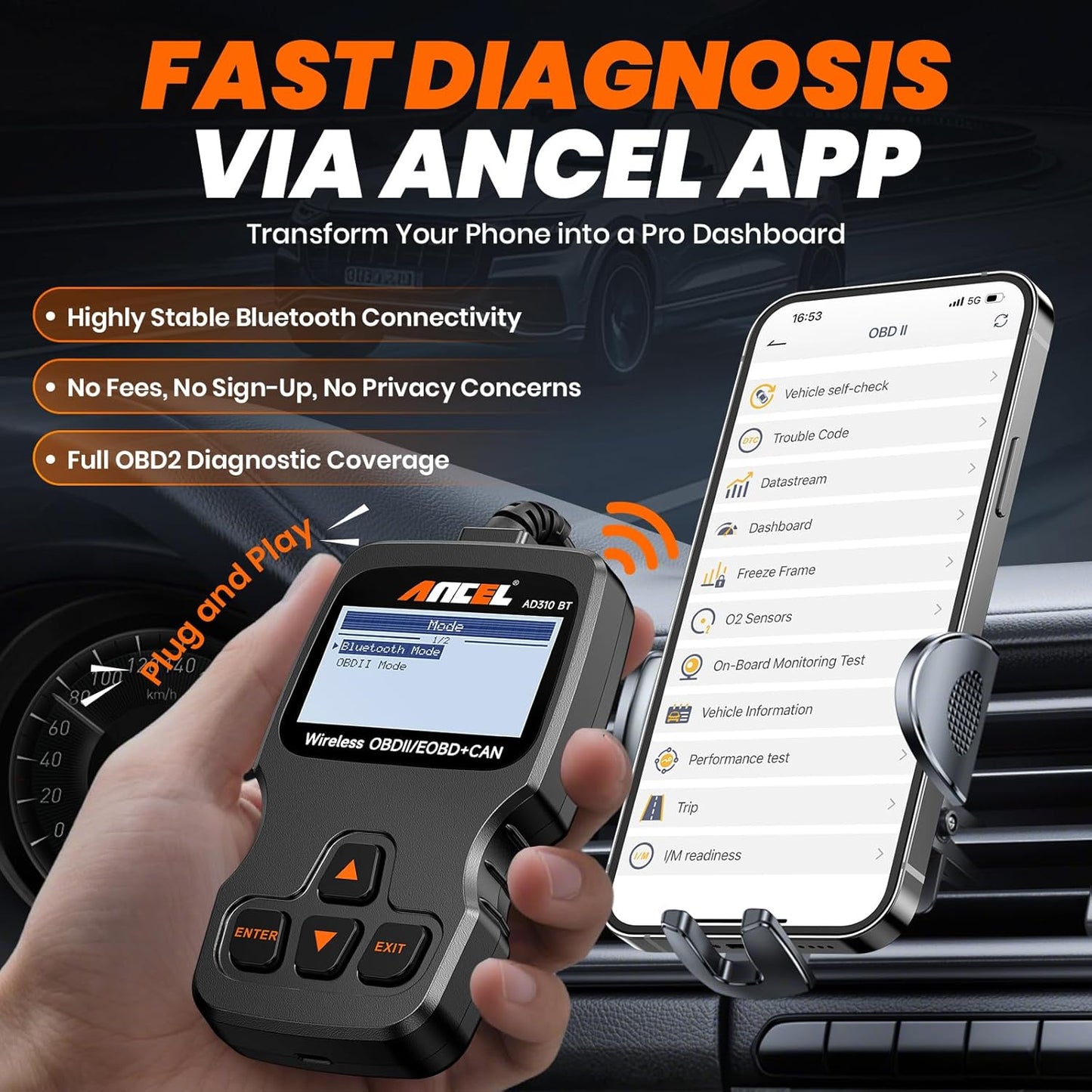 Ancel AD310 Bluetooth OBD2 Scanner & Diagnostic Code Reader