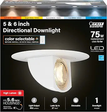 Feit Electric LEDR56SCP/6WYCA 5-6 in. 9.4W (75W Replacement) Color Selectable Dimmable LED Directional Recessed Downlight
