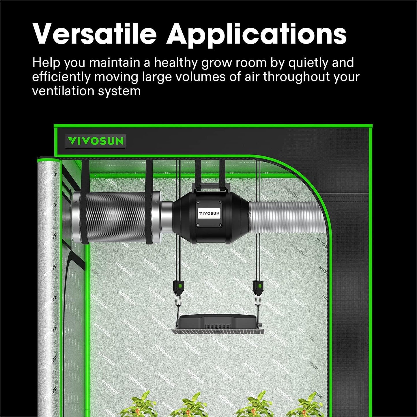Vivosun Air Filtration Kit R8 8', Inline Fan R8 with Variable Speed Controller, Carbon Filter & Ducting Combo