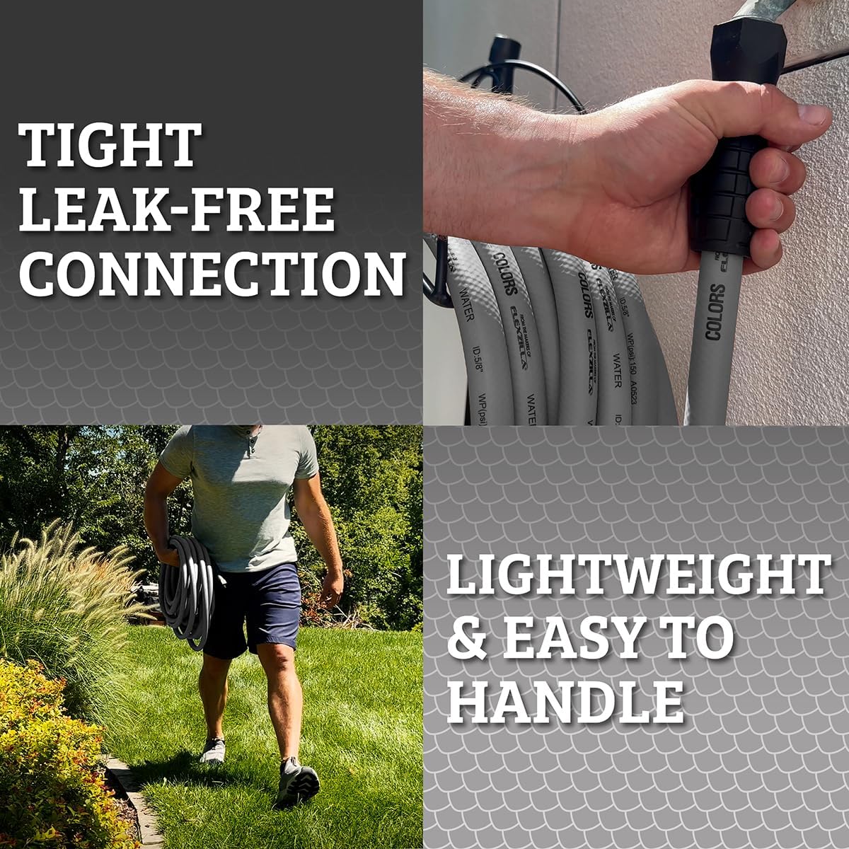 Colors HFZC575GYS-E SwivelGrip® Garden Hose, 5/8" x 75', 3/4" - 11 1/2 GHT Fittings, Slate Grey