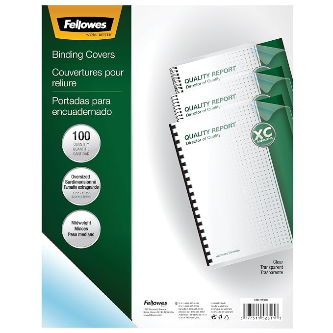 Fellowes FEL52089 Transparent Pvc Covers - Letter, 100 Pack - Letter - 8 1/2" X 11" Sheet Size - Plastic - Clear, Transparent - 100 / Pack