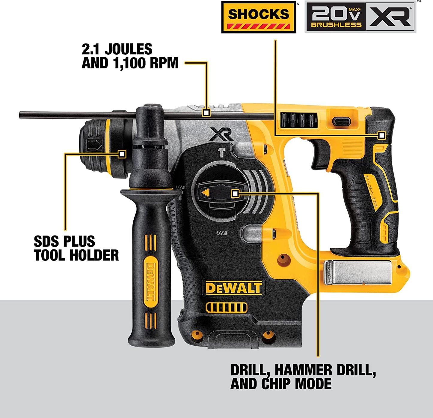 Dewalt DCH273B 20V Max* 1 In Xr® Brushless Cordless Sds Plus L-Shape Rotary Hammer (Tool Only)