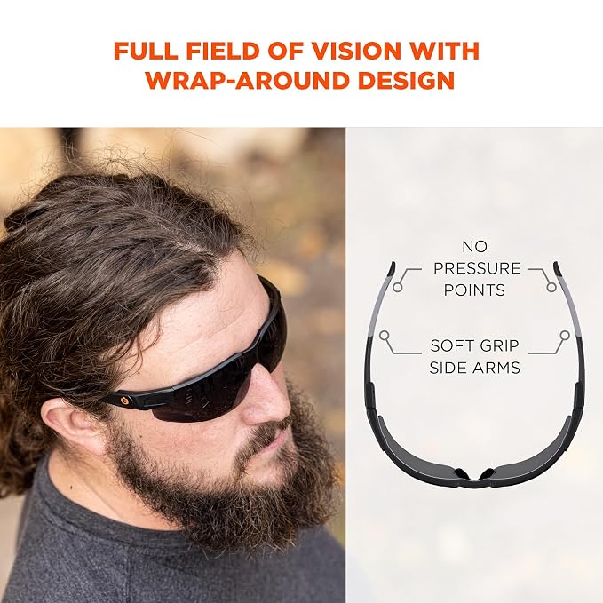 Ergodyne 50067 Skullerz DELLENGER Enhanced Anti-Fog & Scratch-Resistant Safety Glasses // Sunglasses with Adjustable Temples