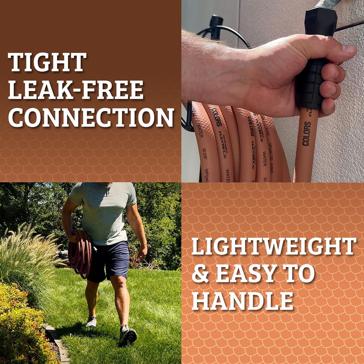 Colors HFZC575TCS-E SwivelGrip® Garden Hose, 5/8" x 75', 3/4" - 11 1/2 GHT Fittings, Red Clay