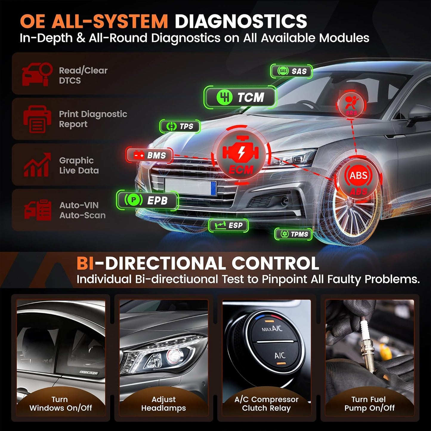 Ancel DS600 Professional All-System Bidirectional OBD2 Diagnostic Scanner