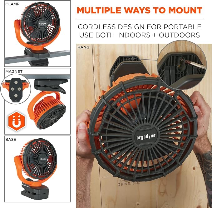 Ergodyne 12800 Chill-Its 6090 Rechargeable Portable Jobsite Fan