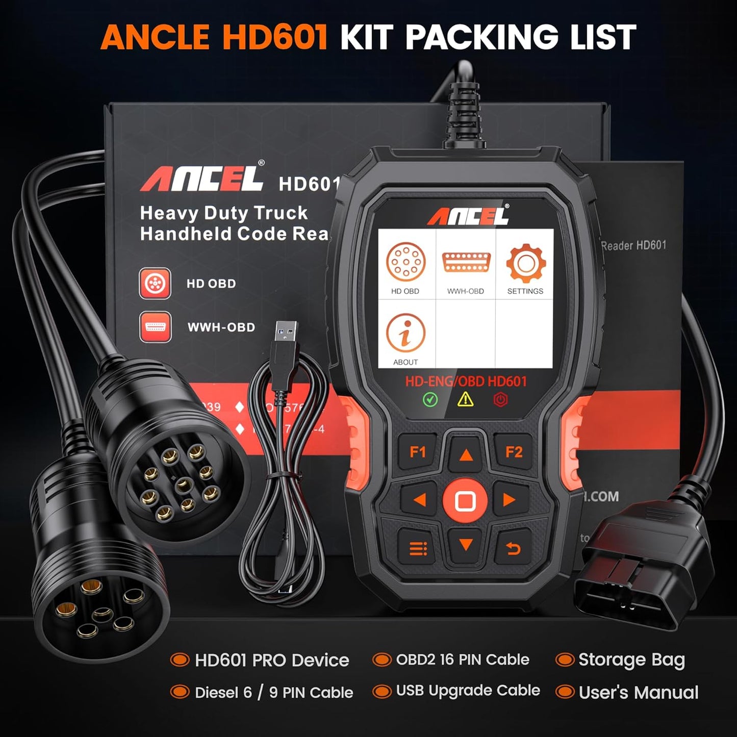 Ancel HD601 All-System Heavy Duty Truck & OBD2 Diagnostic Scanner