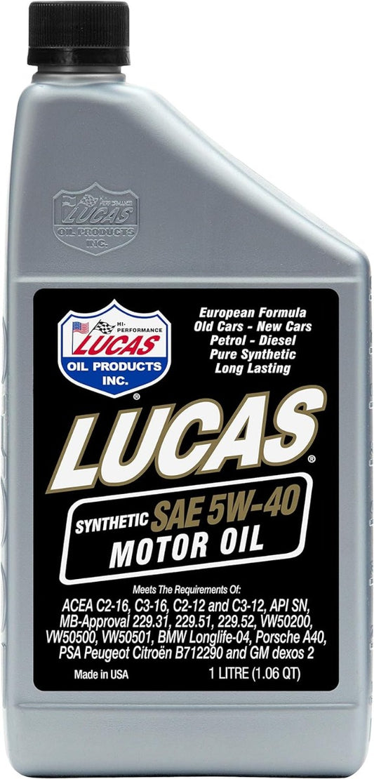 Lucas Oil 10186 Synthetic SAE 5W-40 ACEA C3 API SP Motor Oil/1.05 Quart (1 L)