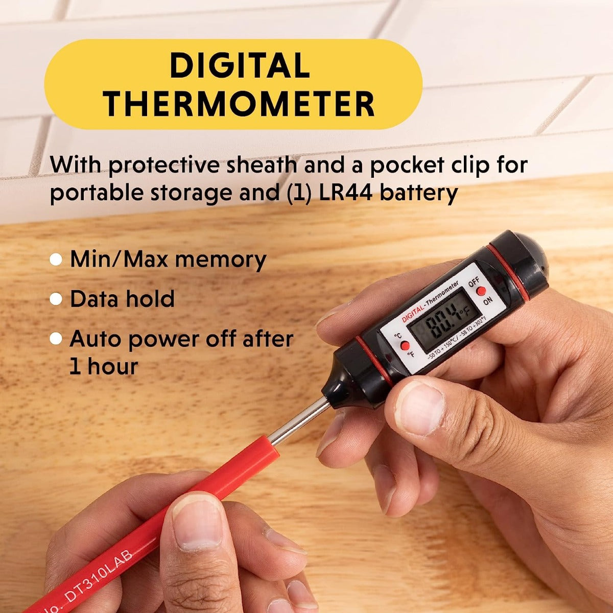 General Tools DT310LAB Digital Thermometer, 8 Inch Extra Long Stainless Steel Probe