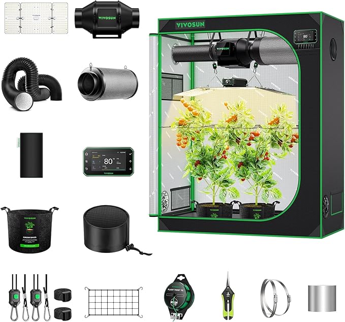 Vivosun Smart Grow Tent Kit GIY-SGS-42 Pro 2x4, 2-Plant Complete System, with WiFi E42A+ Controller, 200W AeroLight Wing LED Grow Light, 4-inch AeroZesh T4 Ventilation Combo, and AeroWave E6 Gen2 Clip-on Fan