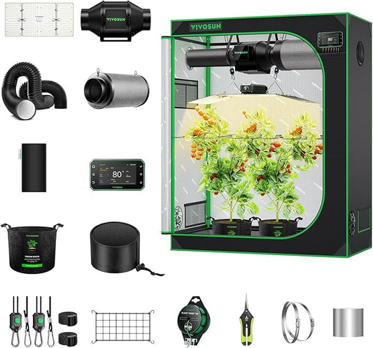 Vivosun Smart Grow Tent Kit GIY-SGS-42 Pro 2x4, 2-Plant Complete System, with WiFi E42A+ Controller, 200W AeroLight Wing LED Grow Light, 4-inch AeroZesh T4 Ventilation Combo, and AeroWave E6 Gen2 Clip-on Fan