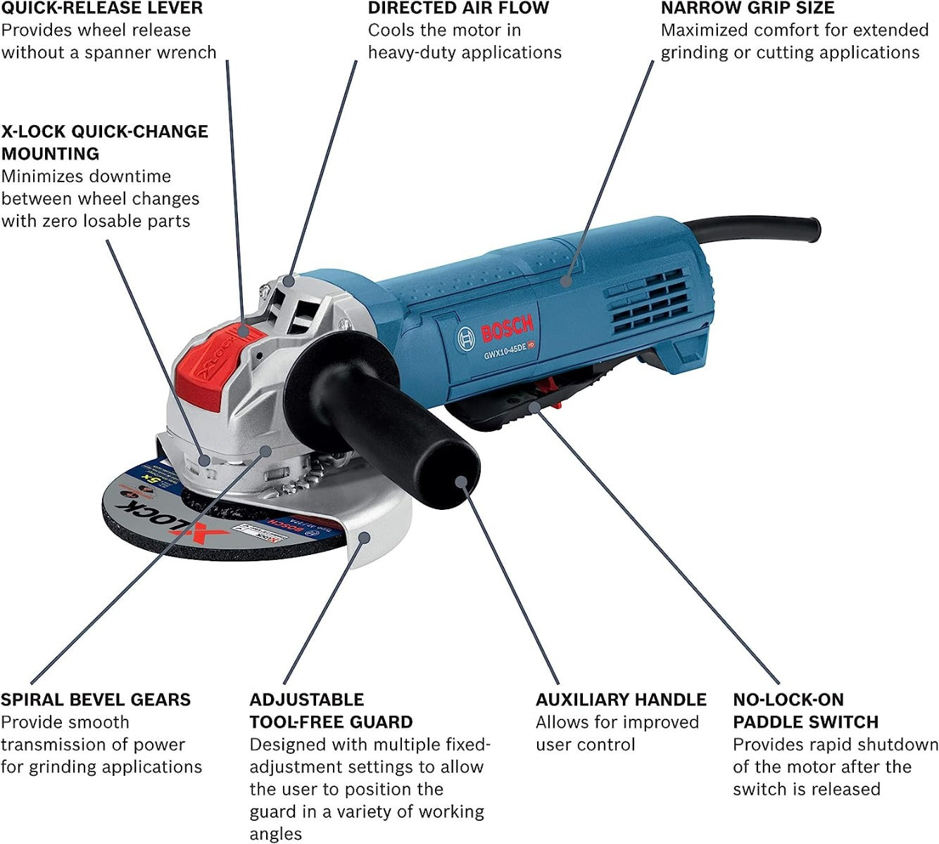 Bosch GWX10-45DE 120V 4-1/2" 10A Pad D Xlck