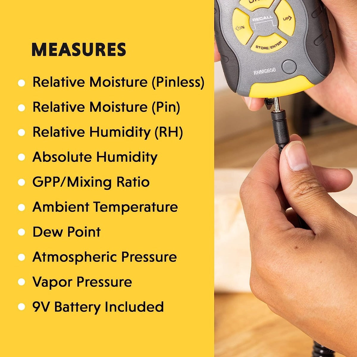 General Tools RHMG650 9-In-1 Temperature-Humidity Meter With Pin/Pinless Moisture Meter