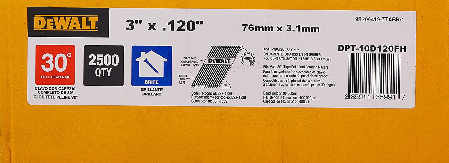 Dewalt DPT-10D120FH 3" X .131" Paper Tape 30° Smooth Bright Off-Set Round Head