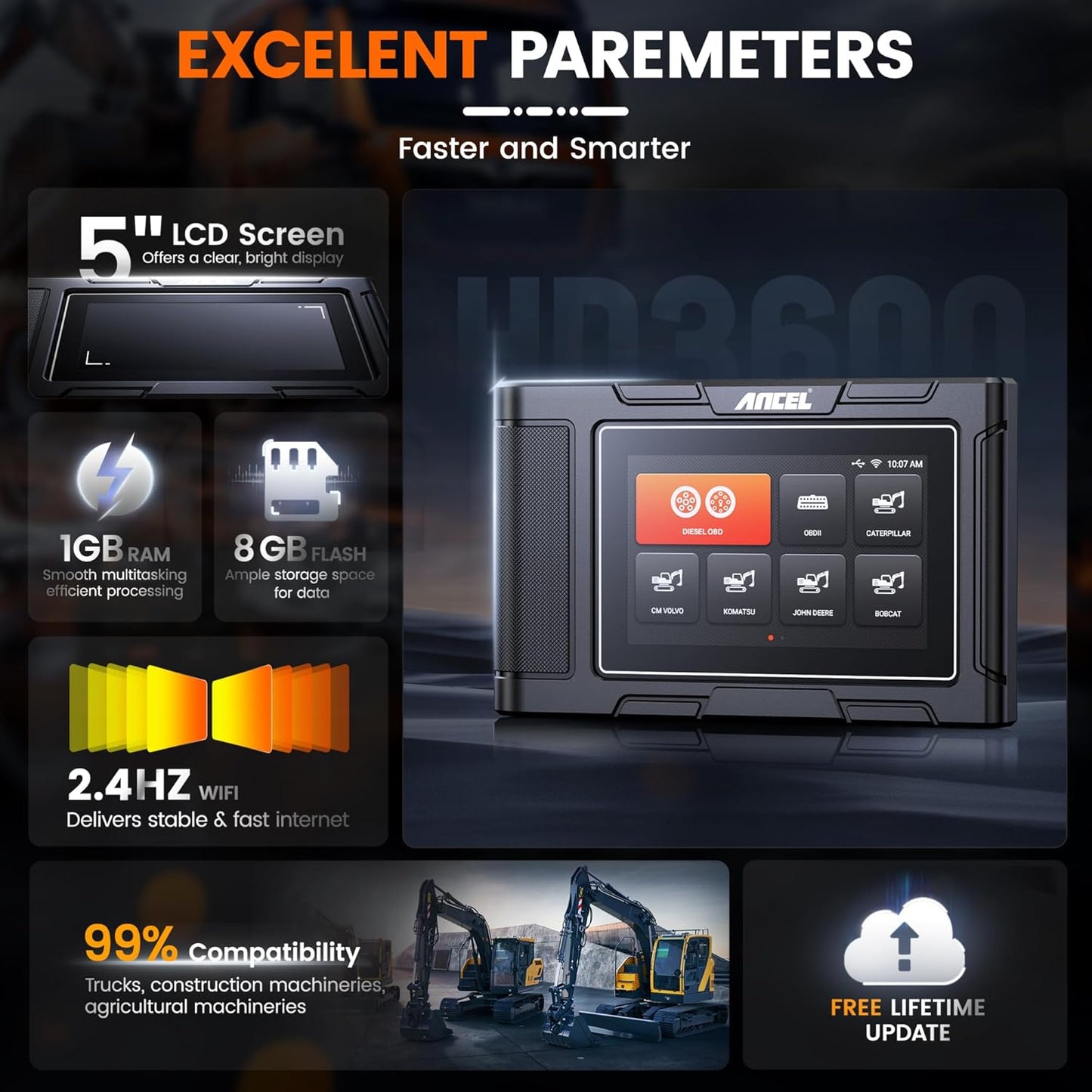 Ancel HD3600 Professional Heavy Duty Truck & Equipment Diagnostic Scanner