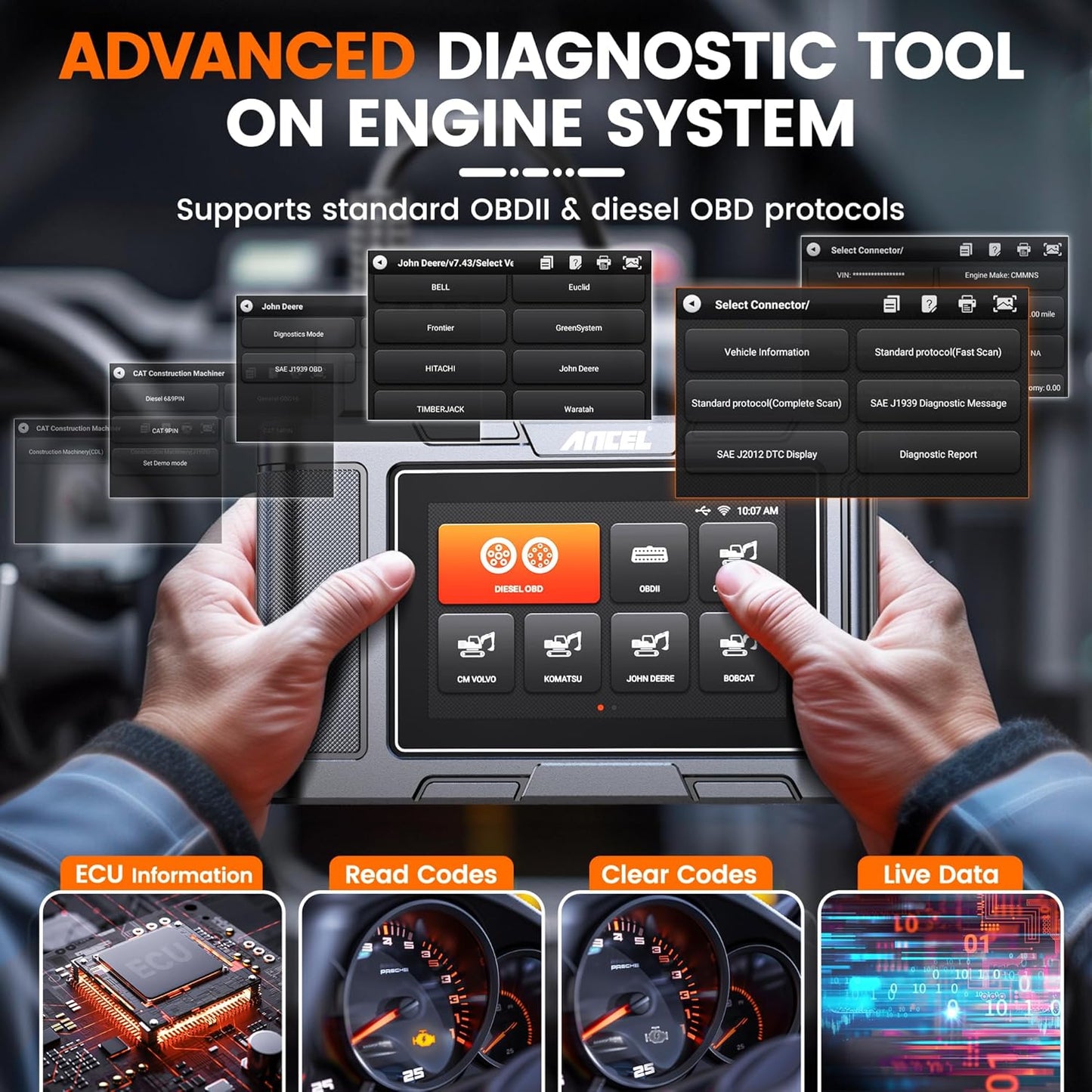 Ancel HD3600 Professional Heavy Duty Truck & Equipment Diagnostic Scanner