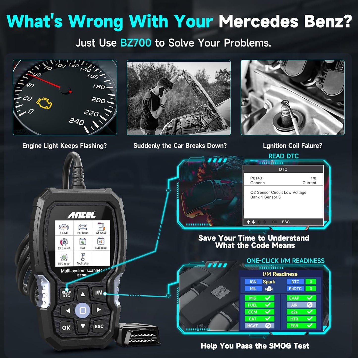 Ancel BZ700 Professional OBD2 Diagnostic Scanner