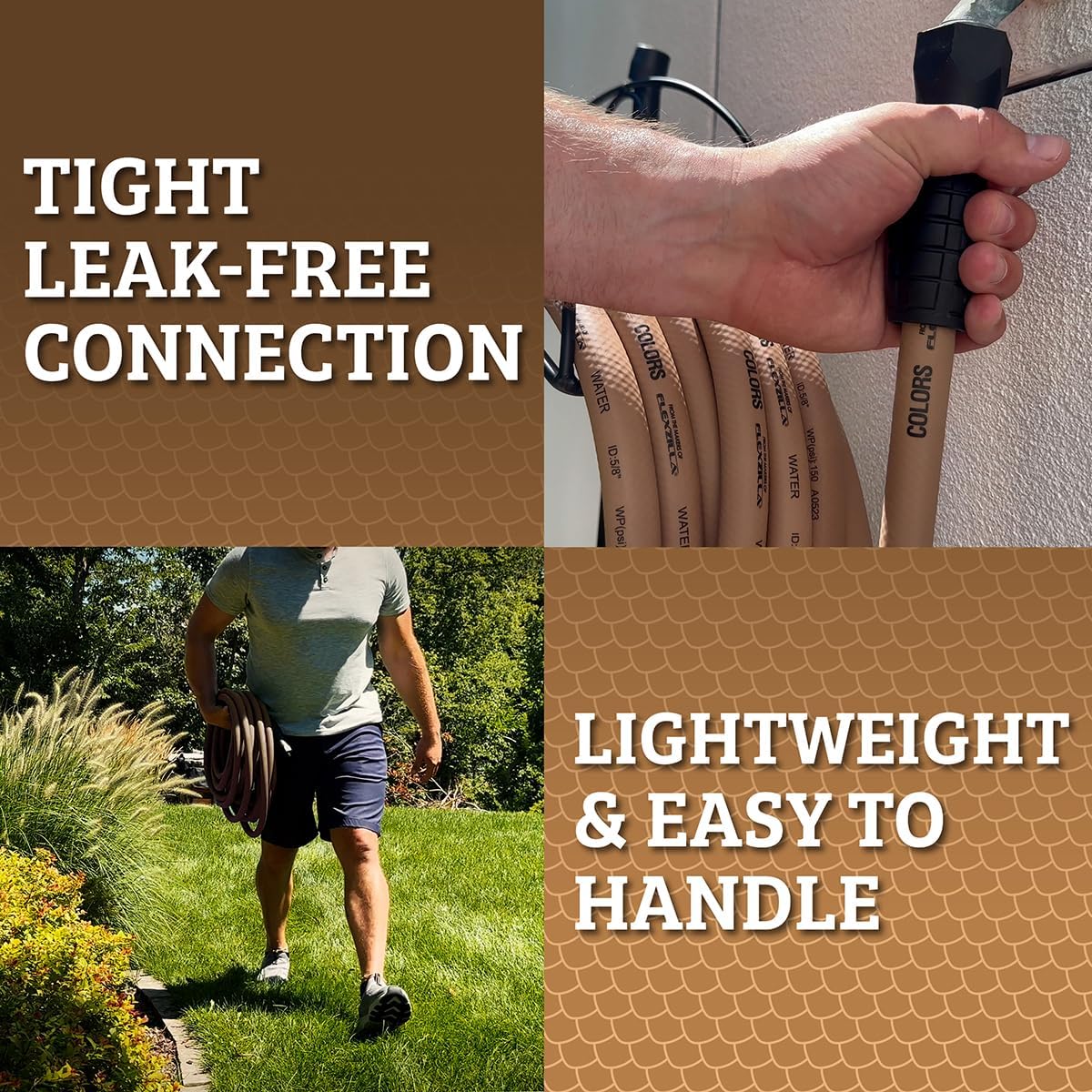 Colors HFZC505BRS-E SwivelGrip® Garden Hose, 5/8" x 5', 3/4" - 11 1/2 GHT Fittings, Brown Mulch