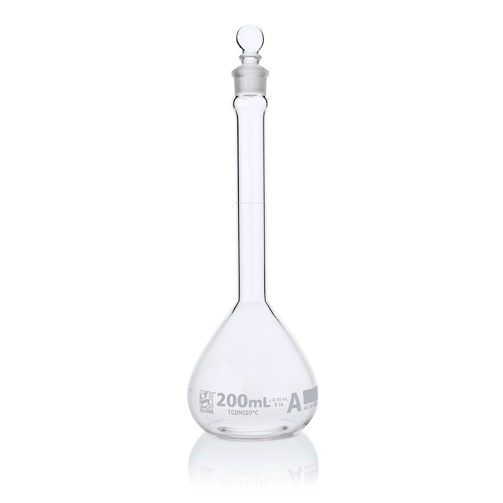 Globe Scientific 8200200 Flask Volumetric Globe Glass 200mL Class A To Contain (TC) ASTM E288 6/Box