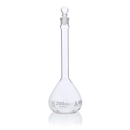 Globe Scientific 8200200 Flask Volumetric Globe Glass 200mL Class A To Contain (TC) ASTM E288 6/Box