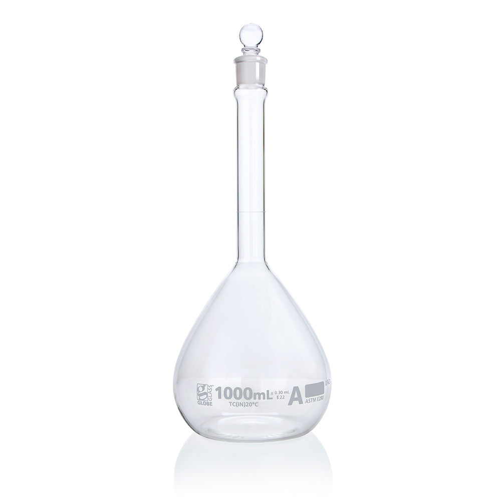 Globe Scientific 8201000 Flask Volumetric Globe Glass 1000mL Class A To Contain (TC) ASTM E288 1/Box